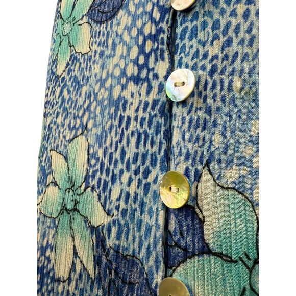 Vintage 1990's pure rayon DRESSBARN blue floral dress with crisscross back - Picture 4 of 8